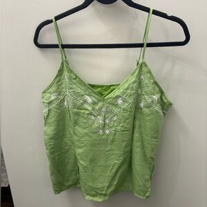 Large y2k Green Fae Fairy Cami Top Embroidered Ramie Crop Whimsy 90s Ethereal